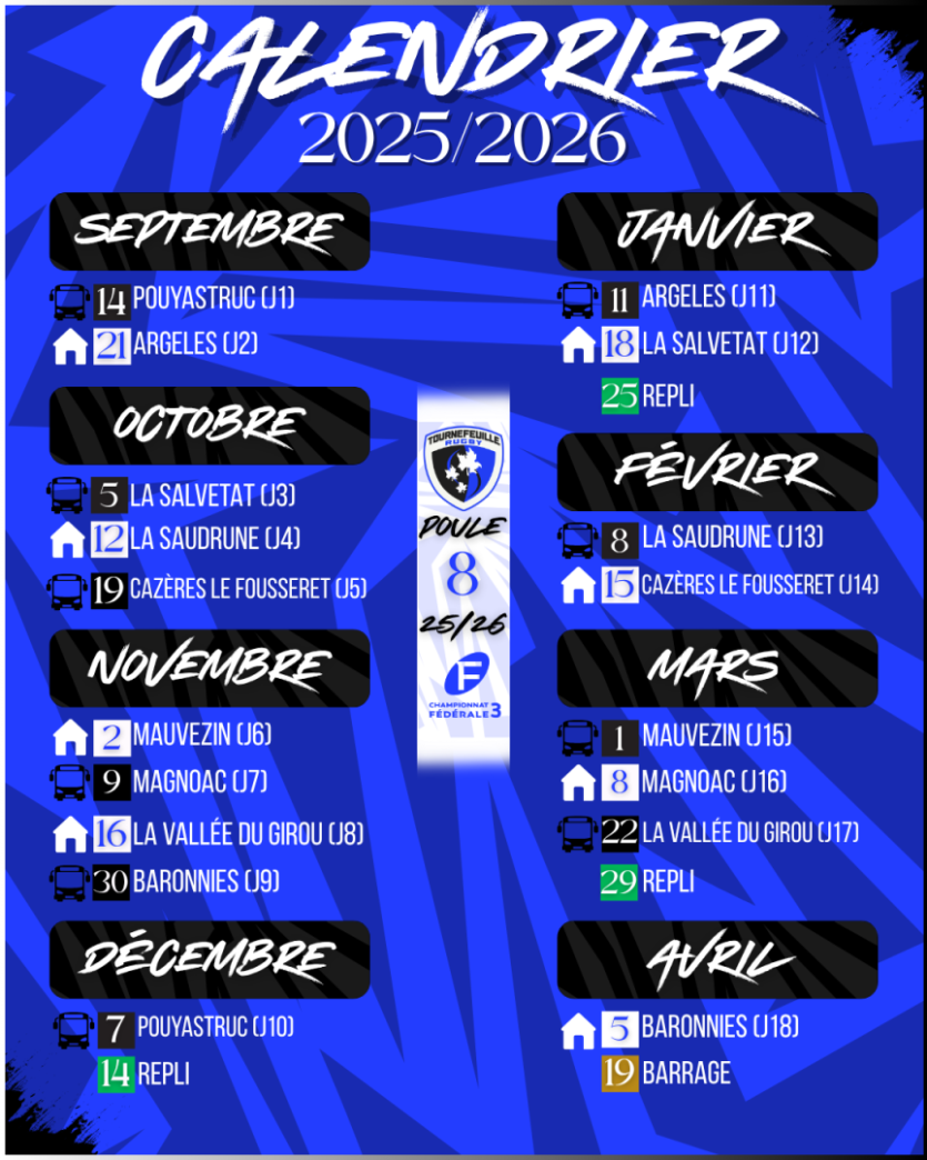 Calendrier SENIORS 2025/2026
