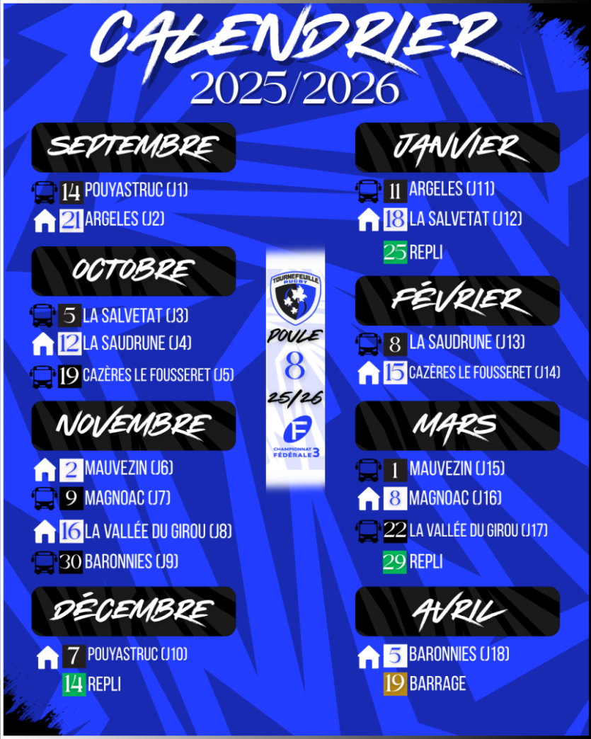 Calendrier SENIORS 2025/2026