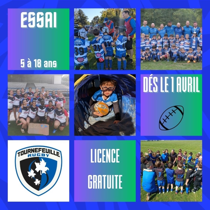 Licence gratuite : Viens découvrir le rugby ; participe aux entraînements !